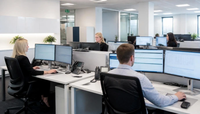 Equipo administrativo de Primedica trabajando en una oficina
